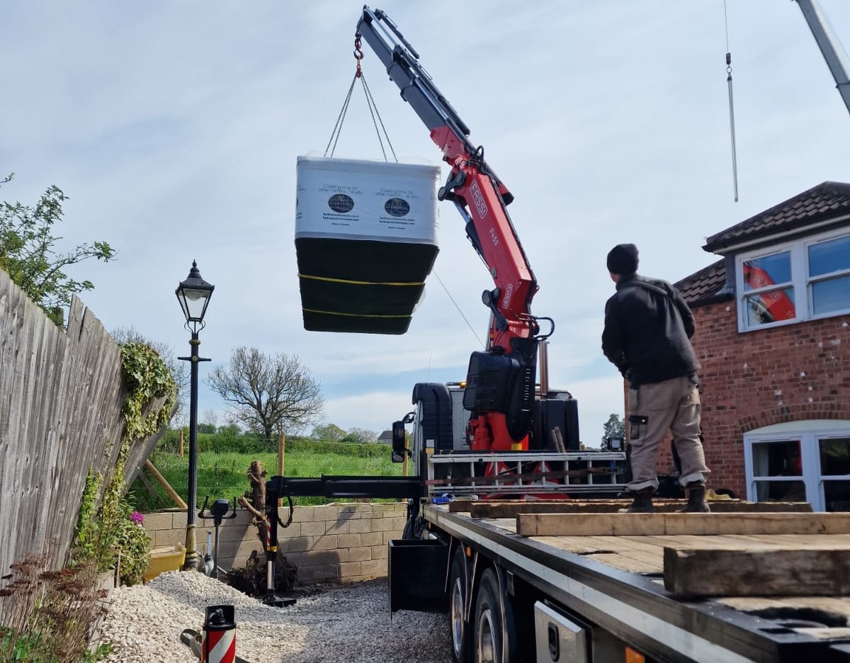 Crane delivery of swim spa