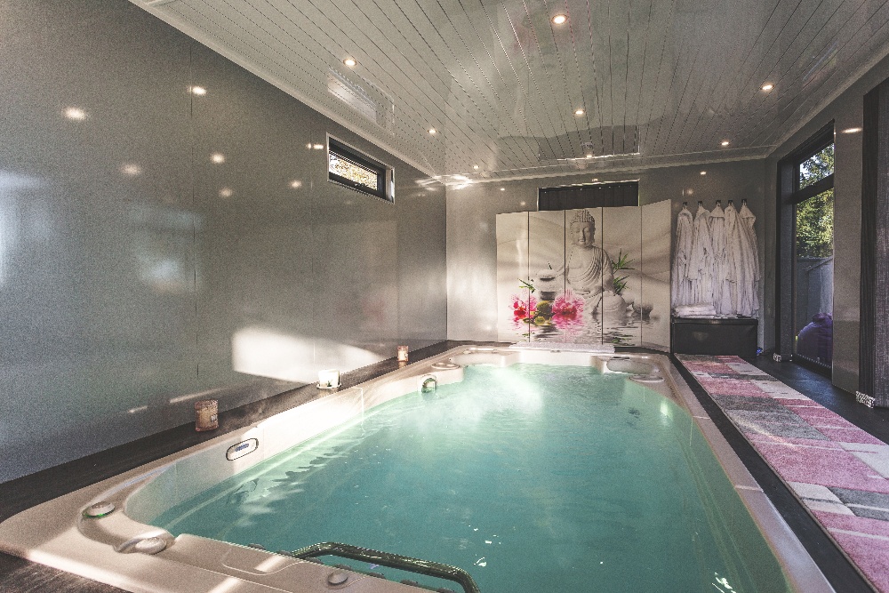 Sunken swim spa in cabin master building